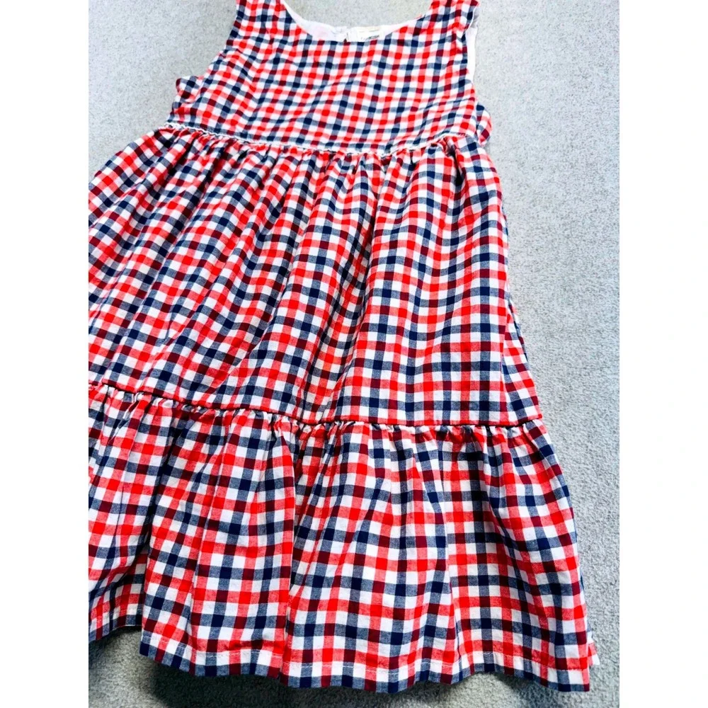 OshKosh Bgosh Tiered Dress Kids 4T Red White Blue Gingham Plaid Americana